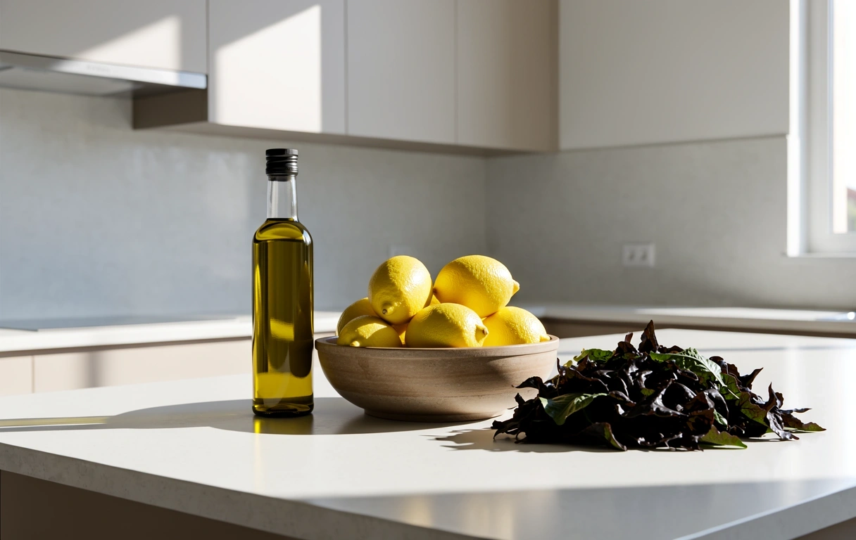 Fresh Mediterranean ingredients on a stone counter